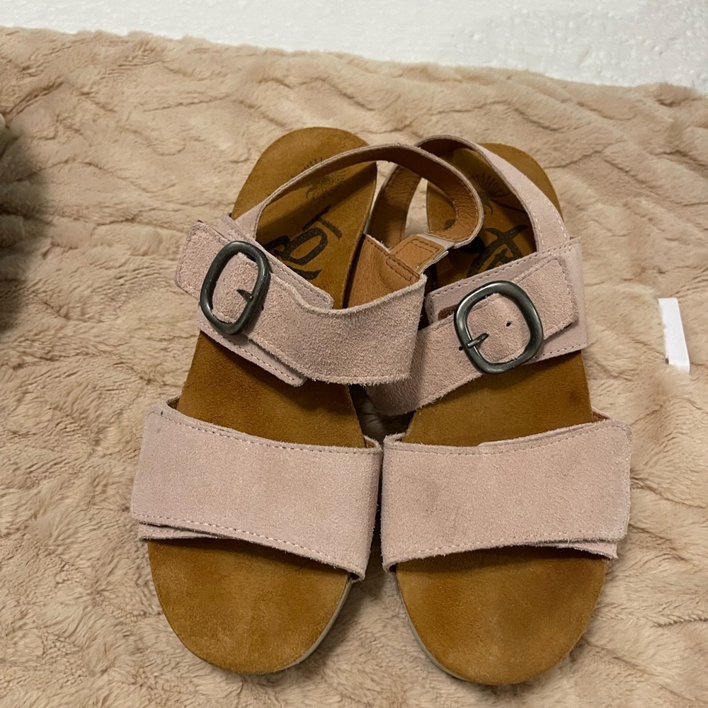 Otbt Fair ISLE WEDGE SANDALS size 10 pink suede leather comfort